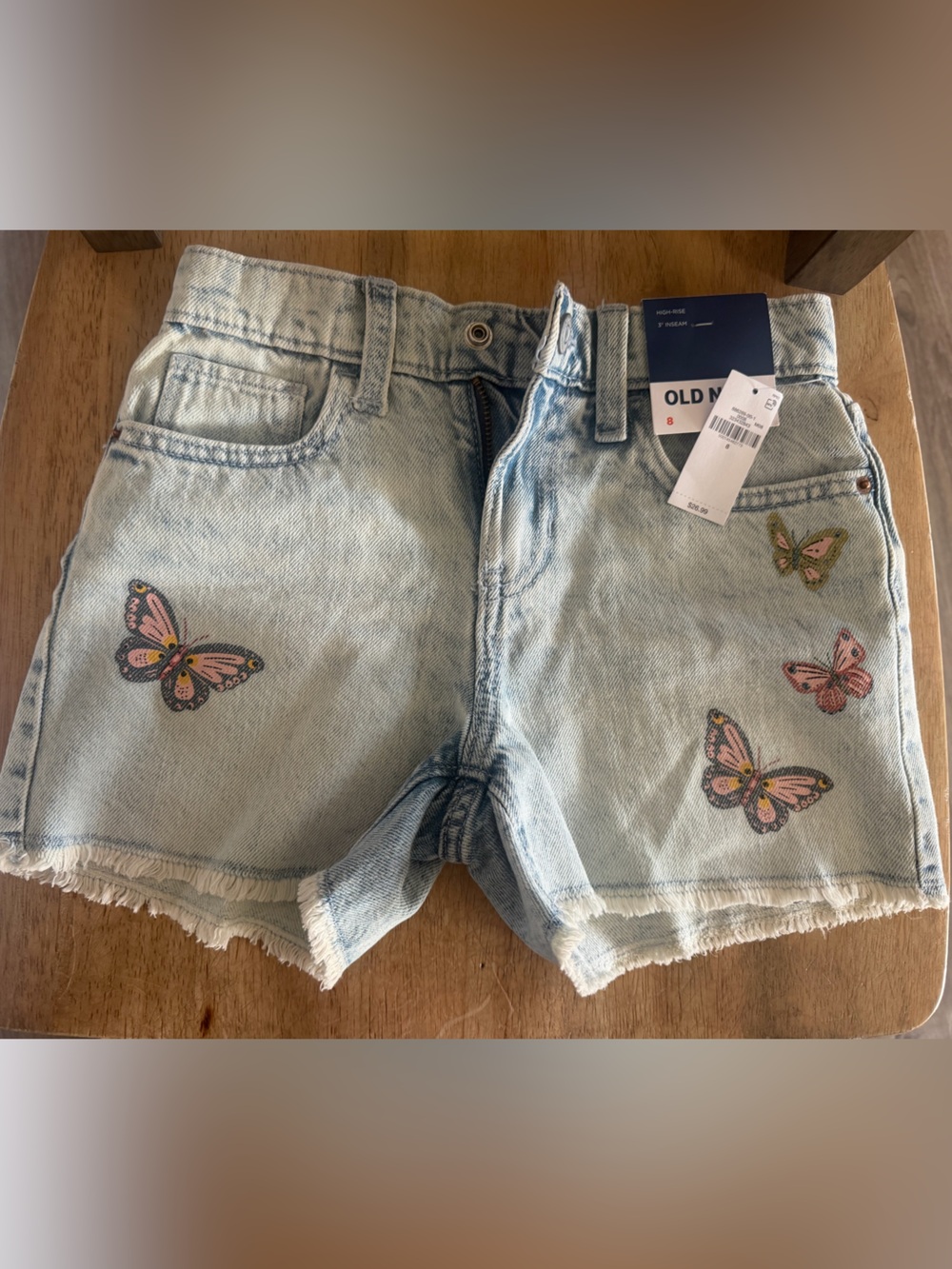 Old Navy Light Wash Denim Shorts with Pink Butterfly Patches